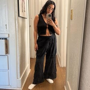 A NEW DAY Black Linen Blend Culotte Pants